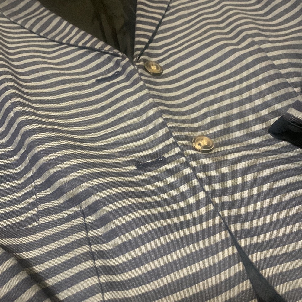 GAP classic academy blazer jacket sz 12 chambray dark blue stripes striped navy